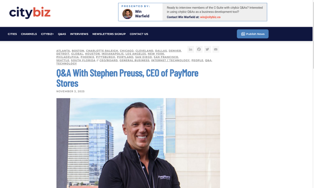 PayMore CEO Stephen Preuss Featured in CityBiz